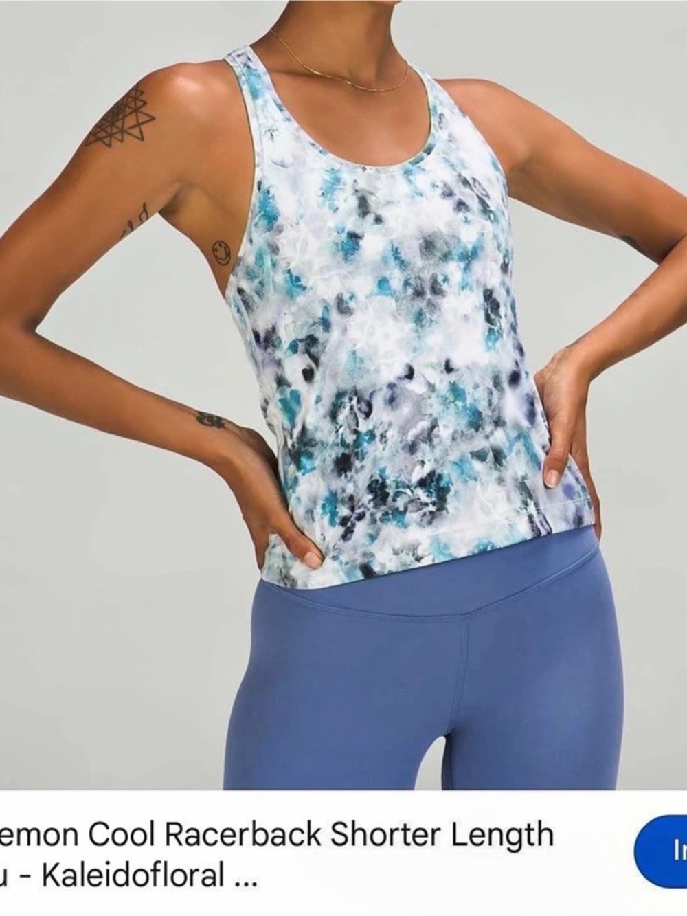 lululemon Cool Racerback Shorter Length Abstract Racerback Tank in Blue & Gray